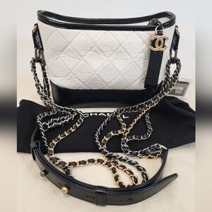 Chanel 1991 Small Gabrielle 2 Toned Double Chain Crossbody.Aged Calfskin Leather